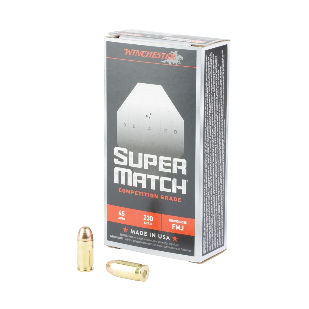 Winchester Ammunition WIN SUPER MTCH 45ACP 230GR RN 50/500