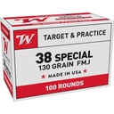 Winchester Ammunition WIN USA TRGT 38SPL 130GR FMJ 100/500