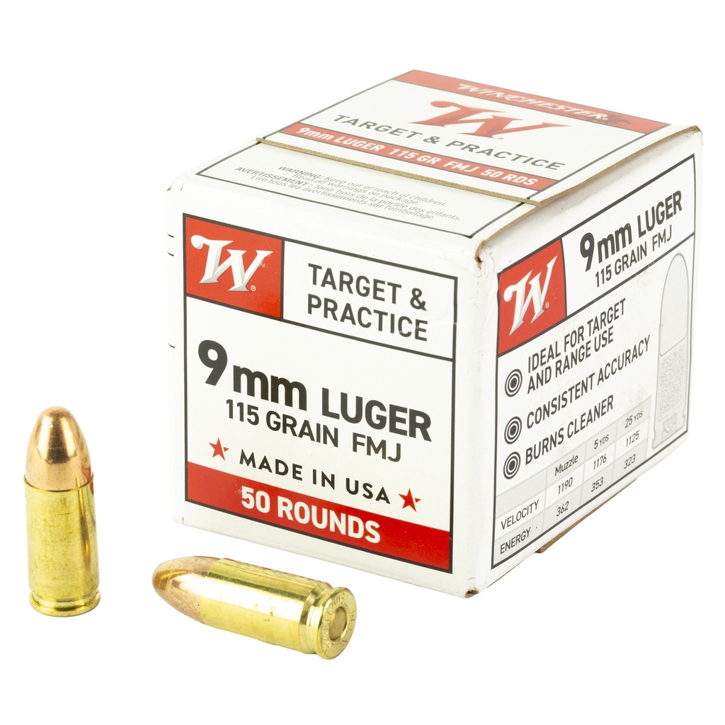 Winchester Ammunition WIN USA 9MM LUGER 115GR FMJ 50/1000