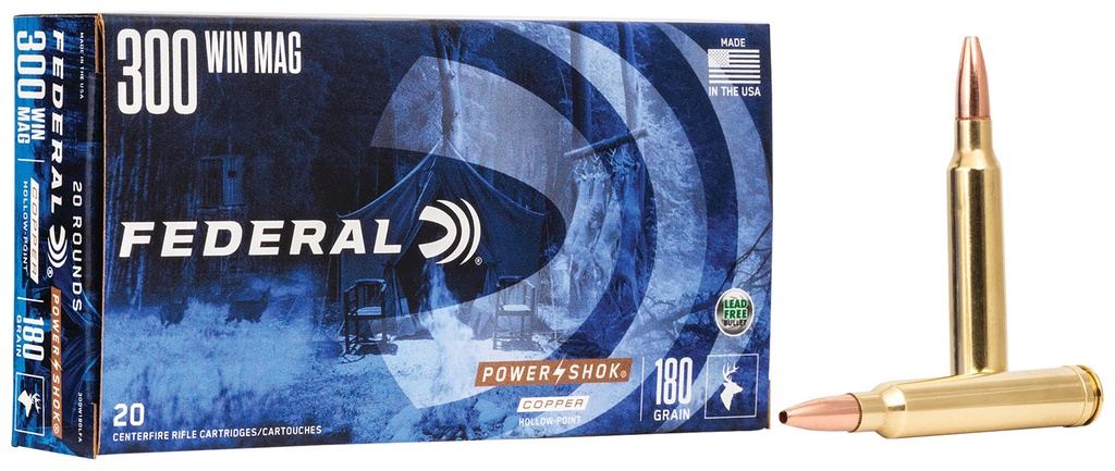 FEDERAL AMMO POWER-SHOK 300WIN 180GR COPPER 20/10