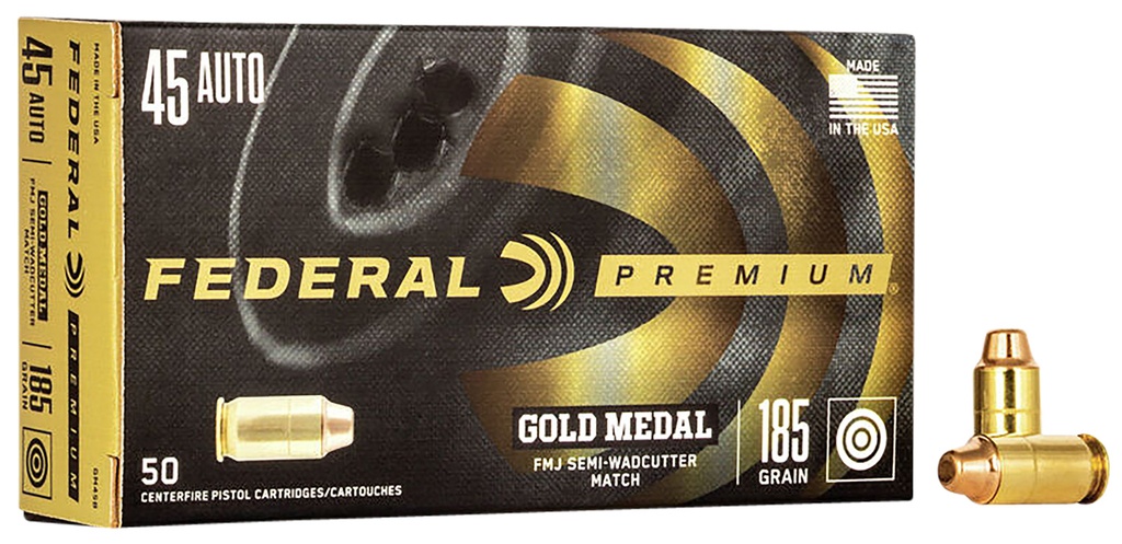 FEDERAL AMMO GOLD MEDAL 45ACP 185GR FMJ SEMI WC 50/20