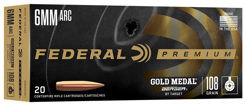 FEDERAL AMMO GOLD MEDAL 6MM ARC 108GR BERGER 20/10