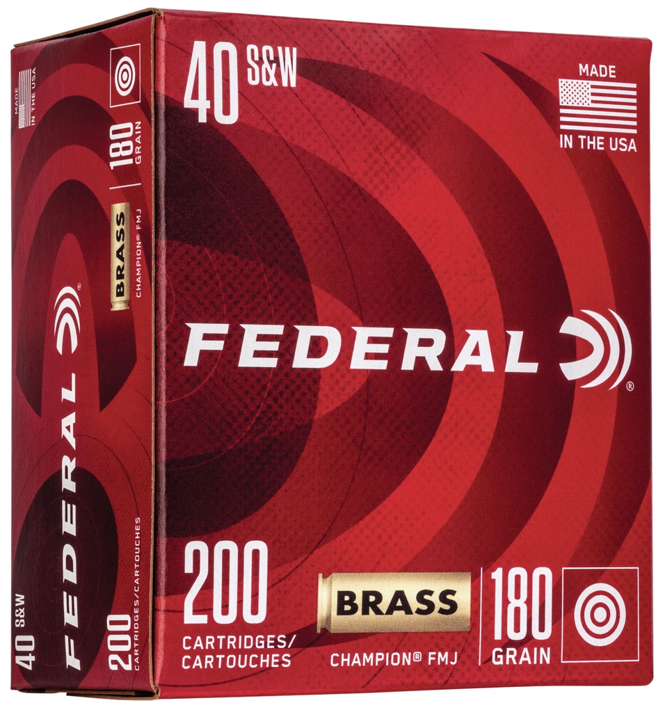 FEDERAL AMMO CHAMPION BRASS CASE 40SW 180GR FMJ 200/5