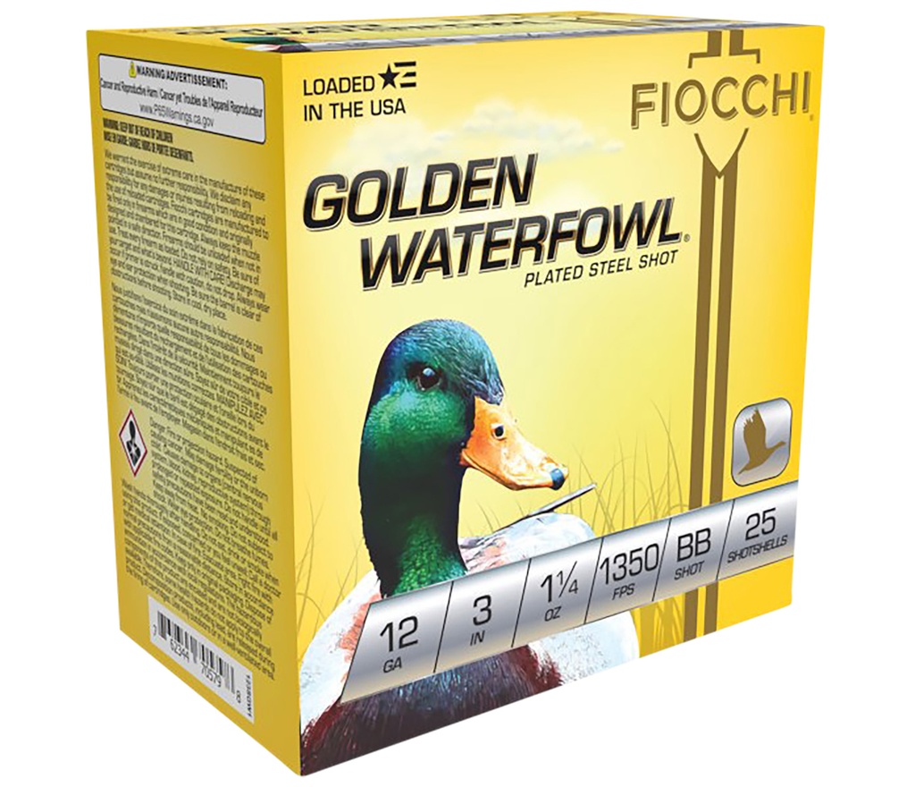 FIOCCHI AMMO GOLDEN WATERFOWL 12GA 3 1.25OZ BB 25/10