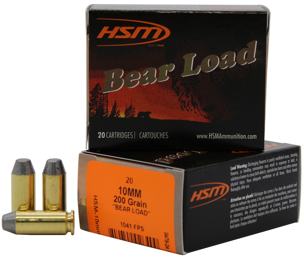 HSM AMMUNITION BEAR LOAD 10MM 200GR RNFP HARD 20/20