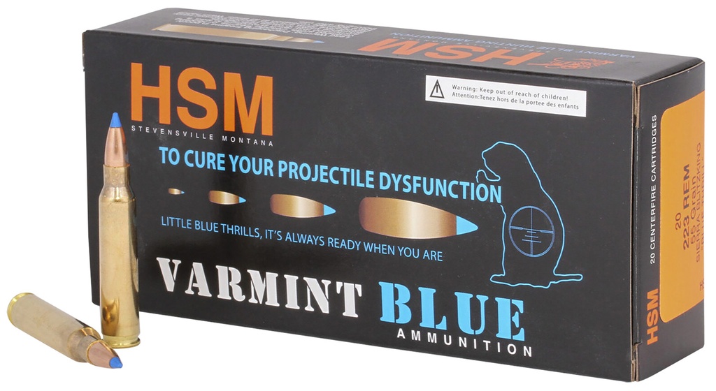 HSM AMMUNITION VARMINT BLUE 223REM 55GR BLITZ KING 20/25
