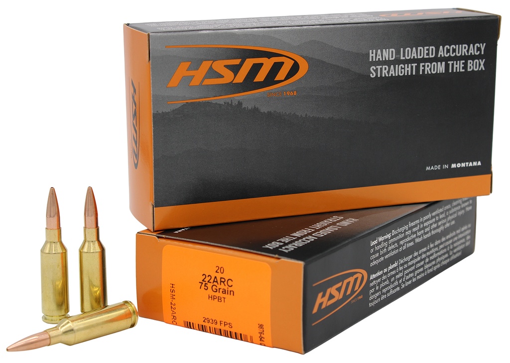 HSM AMMUNITION VARMINT 22ARC 75GR HP BT 20/25