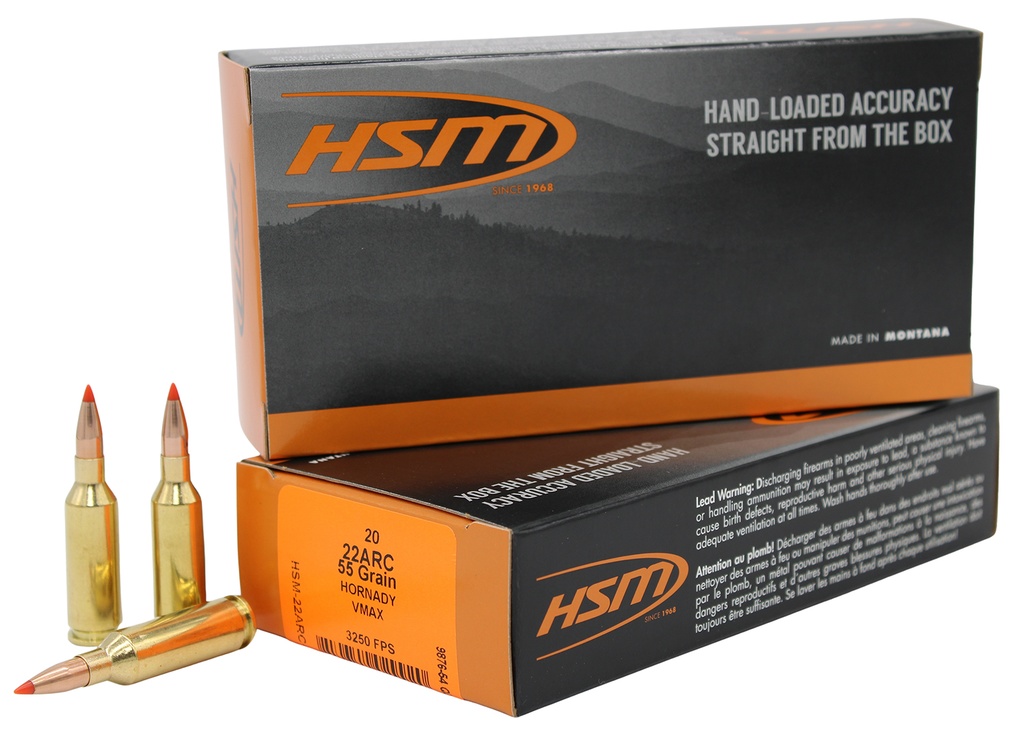 HSM AMMUNITION VARMINT 22ARC 55GR V-MAX 20/25