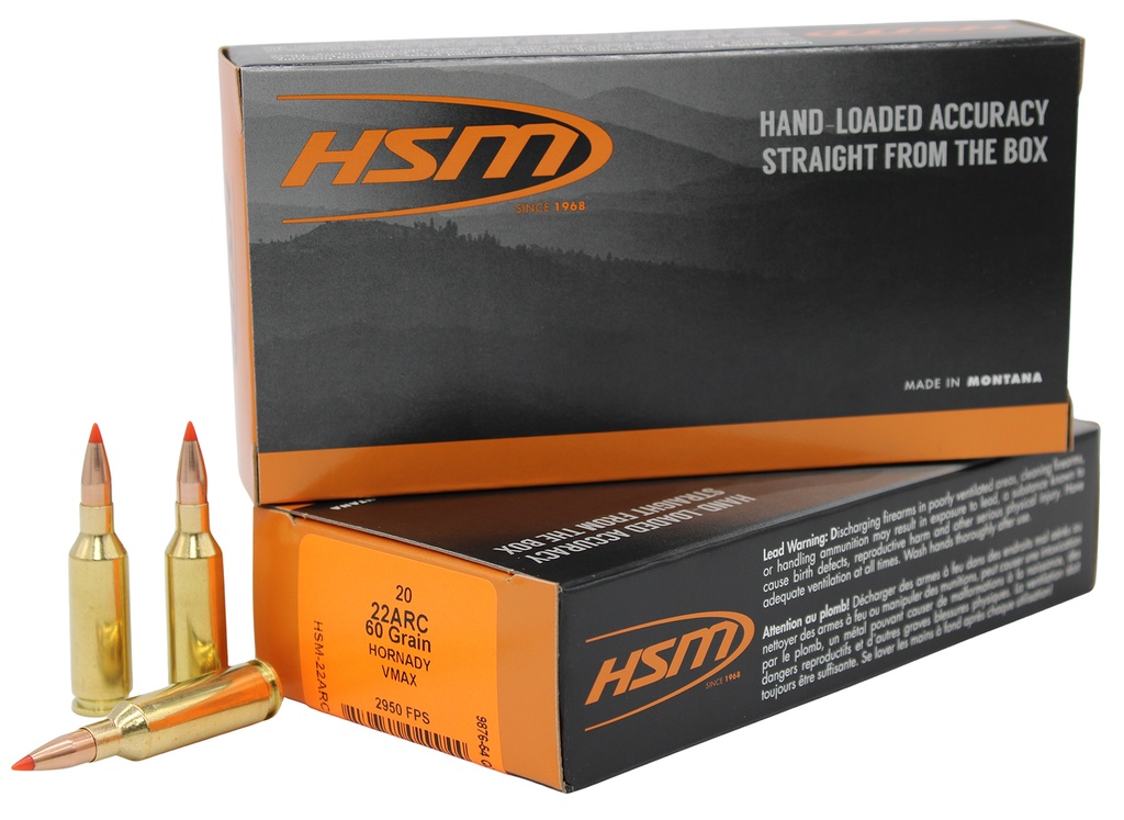HSM AMMUNITION VARMINT 22ARC 60GR V-MAX 20/25