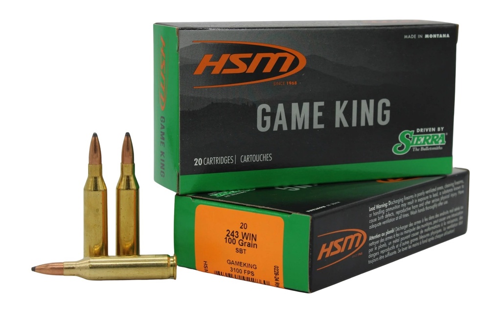 HSM AMMUNITION GAME KING 243WIN 100GR SBT 20/25