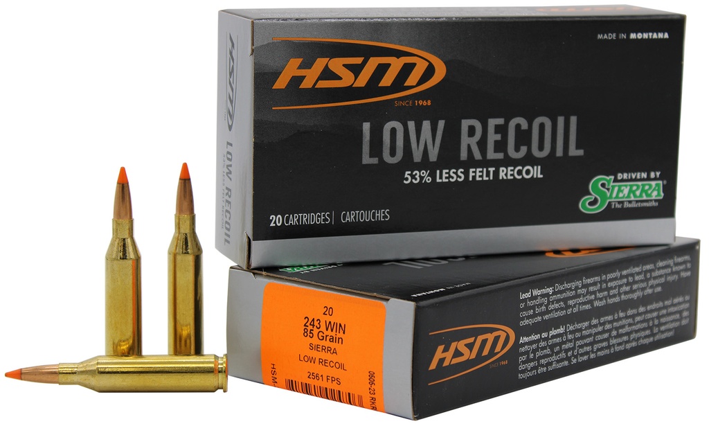 HSM AMMUNITION LOW RECOIL 243WIN 85GR 20/25
