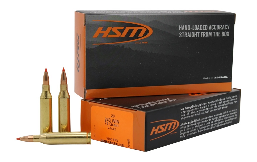 HSM AMMUNITION VARMINT 243WIN 75GR V-MAX 20/25
