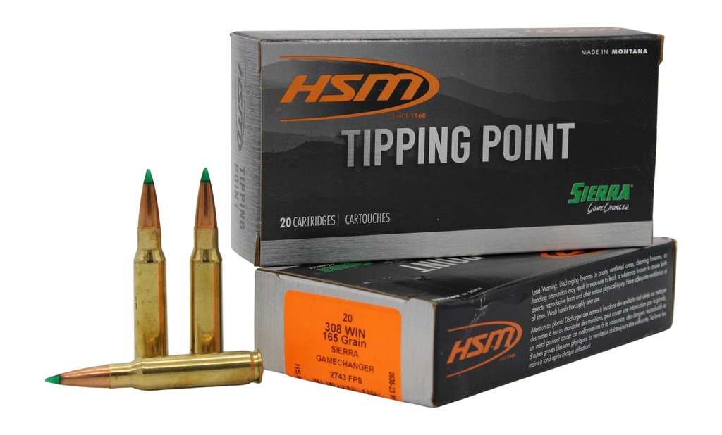 HSM AMMUNITION TIPPING POINT 308WIN 165GR SIERRA GC 20/25