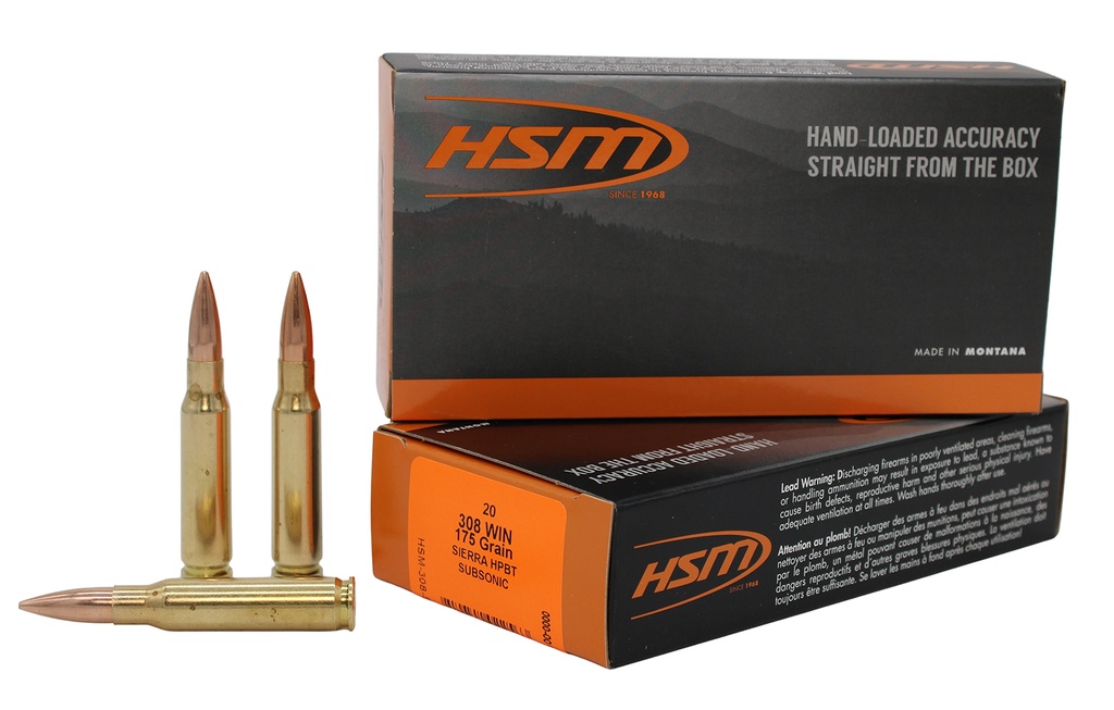 HSM AMMUNITION SUBSONIC 308WIN 175GR HP BT 20/25