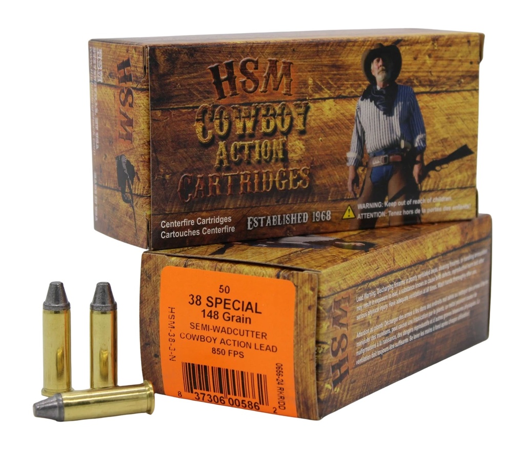 HSM AMMUNITION COWBOY ACTION 38SPL 148GR SWC 50/10