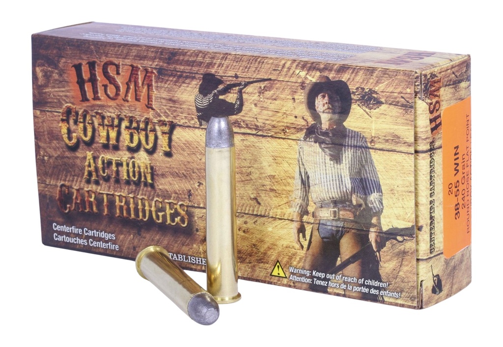 HSM AMMUNITION COWBOY ACTION 38-55 240GR RNFP-HARD 20/25