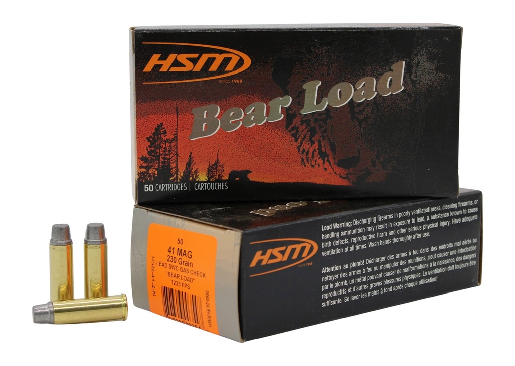 HSM AMMUNITION BEAR LOAD 41MAG 230GR SWC GAS 50/10