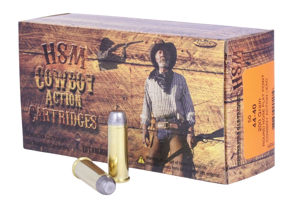 HSM AMMUNITION COWBOY ACTION 44-40 240GR RNFP-HARD 50/10