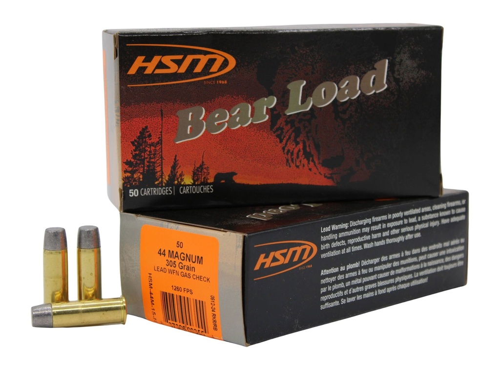 HSM AMMUNITION BEAR LOAD 44MAG 305GR WFN 20/20