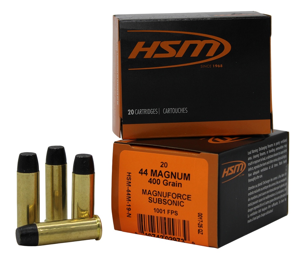 HSM AMMUNITION SUBSONIC 44MAG HITEK 400GR HCFN 20/20