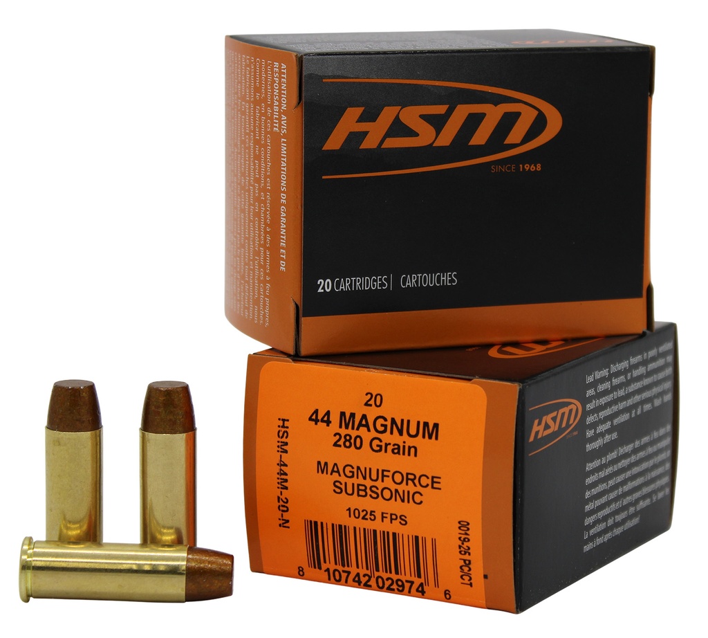 HSM AMMUNITION SUBSONIC 44MAG HITEK 280GR HCFN 20/20