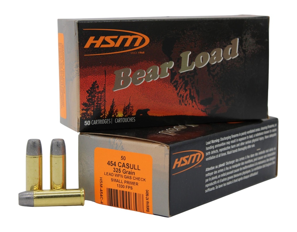 HSM AMMUNITION BEAR LOAD 454CAS 325GR WFN GAS 50/10