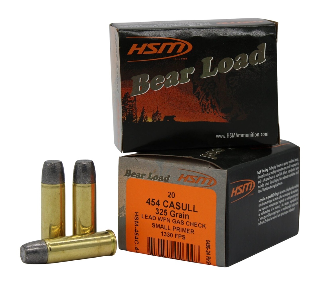 HSM AMMUNITION BEAR LOAD 454CAS 325GR WFN GAS 20/20