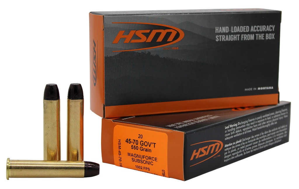 HSM AMMUNITION SUBSONIC 45-70 HITEK 550GR HCFN 20/20