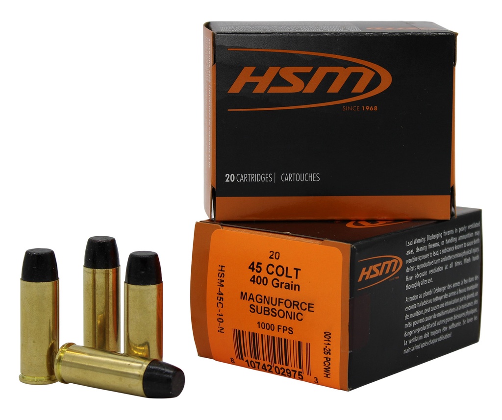 HSM AMMUNITION SUBSONIC 45LC HITEK 400GR HCFN 20/20