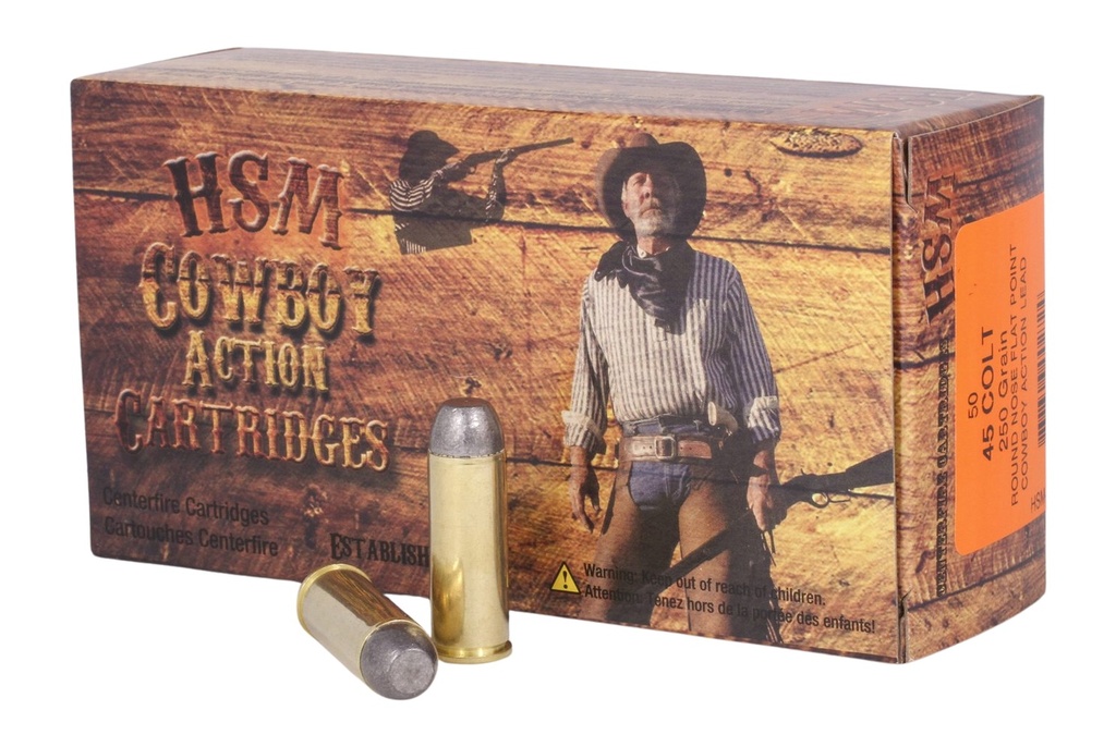 HSM AMMUNITION COWBOY ACTION 45LC 250GR RNFP-HARD 50/10