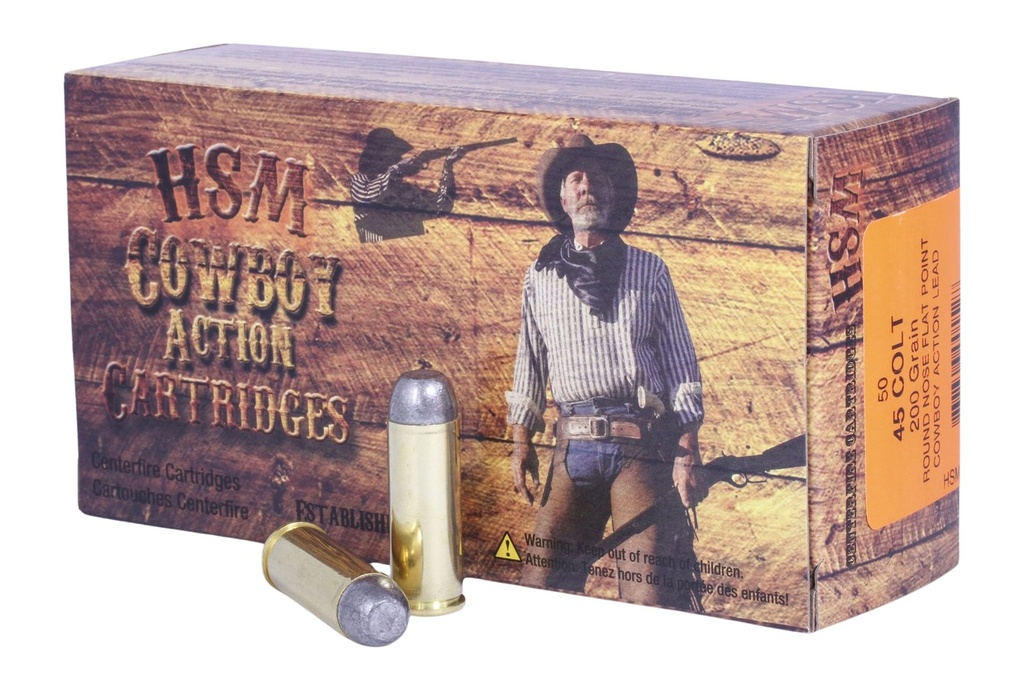 HSM AMMUNITION COWBOY ACTION 45LC 200GR RNFP-HARD 50/10