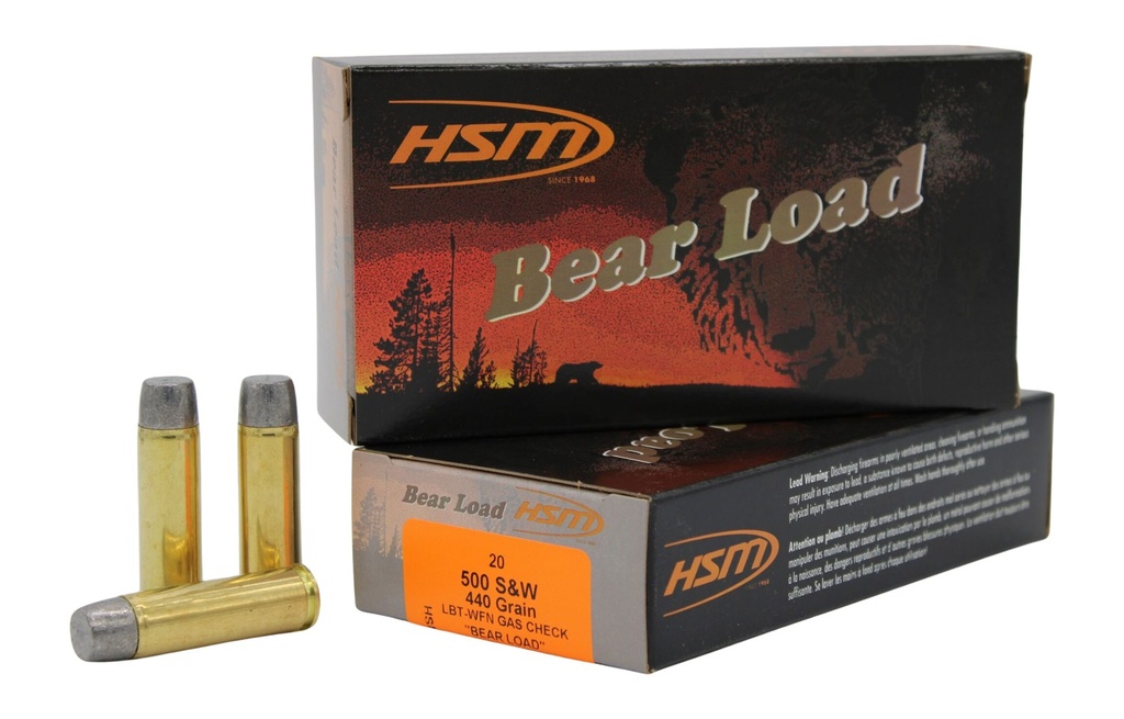 HSM AMMUNITION BEAR LOAD 500SW 440GR LBT-WFN GAS 20/20
