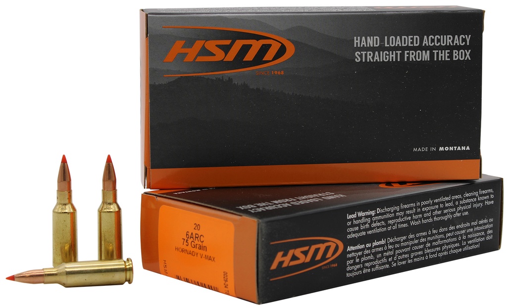 HSM AMMUNITION TIPPING POINT 6MM ARC 75GR VMAX 20/25