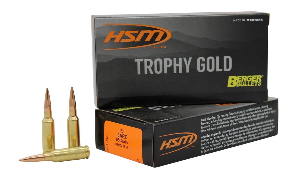 HSM AMMUNITION TROPHY GOLD 6MM ARC 95GR VLD 20/25