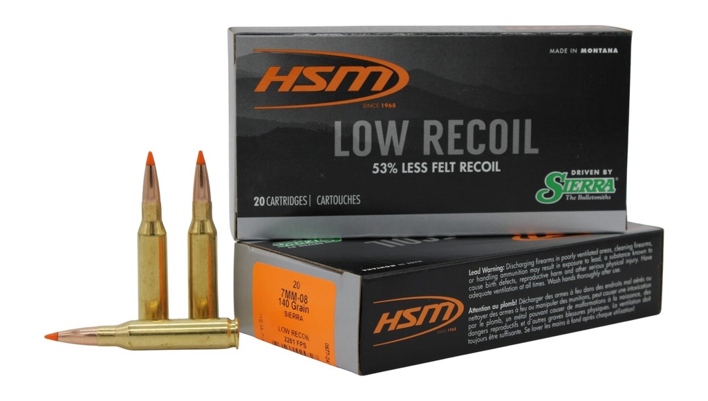 HSM AMMUNITION LOW RECOIL 7MM-08 140GR 20/25
