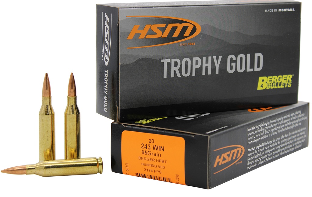 HSM AMMUNITION TROPHY GOLD 243WIN 95GR BERGER VLD 20/25
