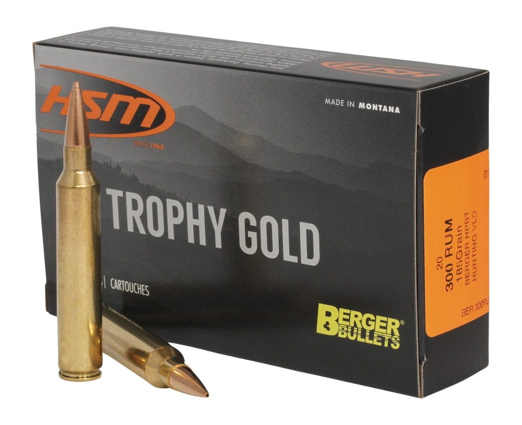 HSM AMMUNITION TROPHY GOLD 300RUM 185GR BERGER VLD 20/20