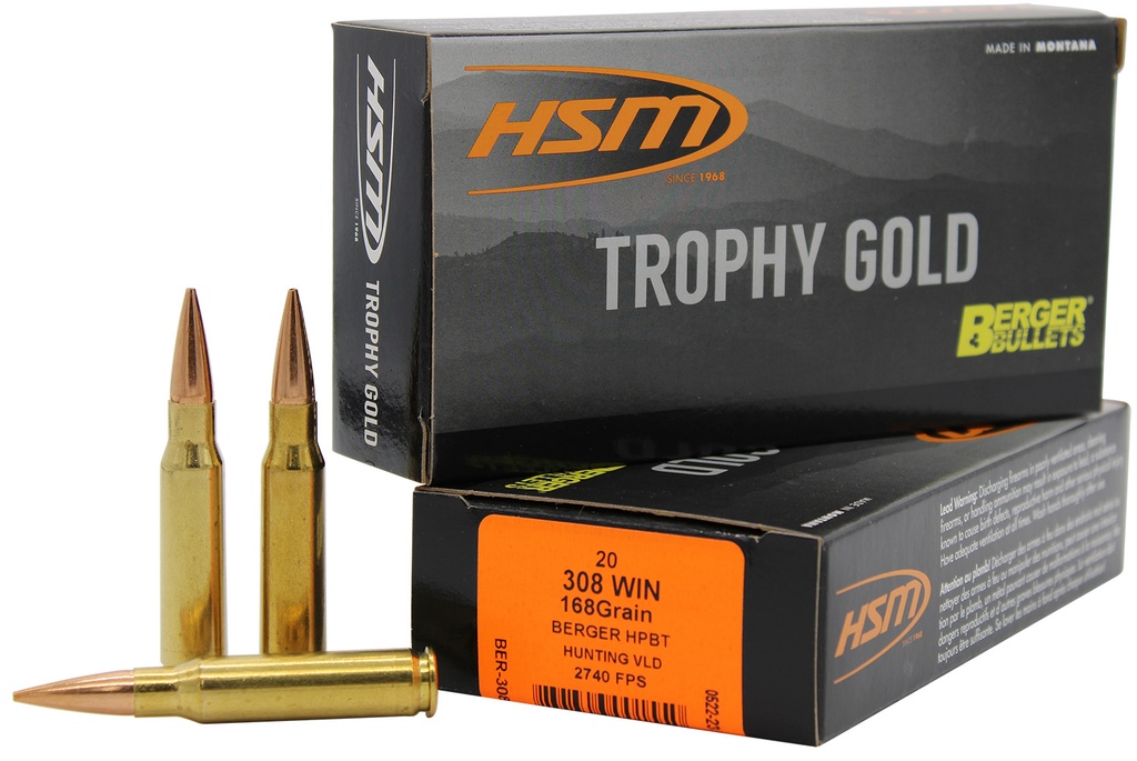 HSM AMMUNITION TROPHY GOLD 308WIN 168GR BERGER VLD 20/25