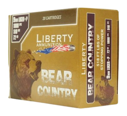 LIBERTY AMMUNITION AMMO BEAR COUNTRY 9MM+P 72GR 20/10