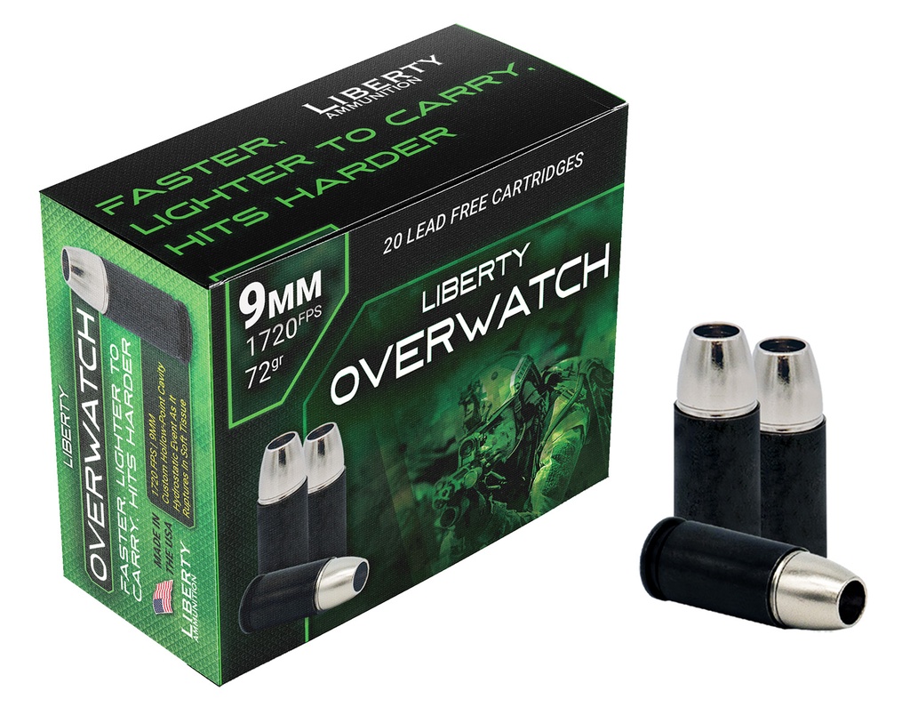 LIBERTY AMMUNITION AMMO OVERWATCH 9MM +P 72GR HP 20/10