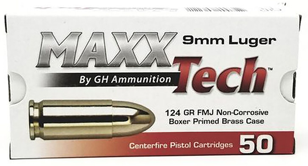 MAXXTECH 9MM 124GR FMJ BRASS 50/10