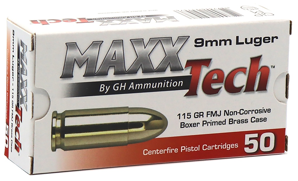 MAXXTECH 9MM 115GR FMJ BRASS 50/10