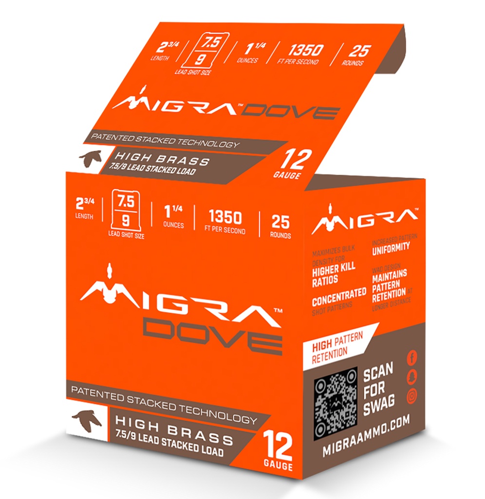 MIGRA AMMUNITIONS DOVE 12GA 2.75 1.25OZ #7.5-9 25/10