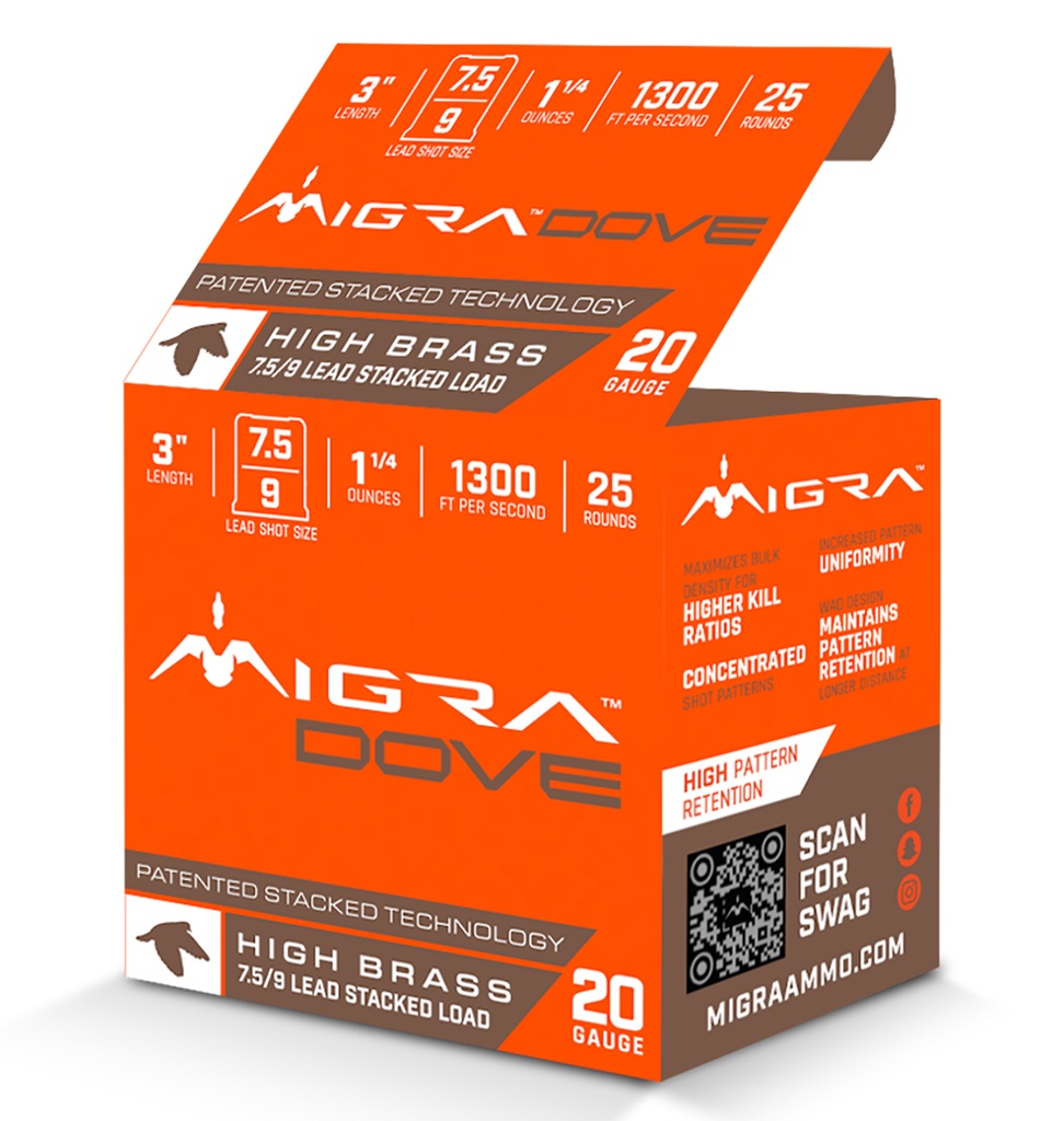 MIGRA AMMUNITIONS DOVE 20GA 3 1.25OZ #7.5-9 25/10