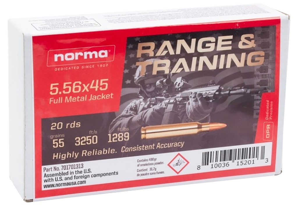 NORMA RANGE & TRAINING 5.56X45 55GR FMJ 20/10