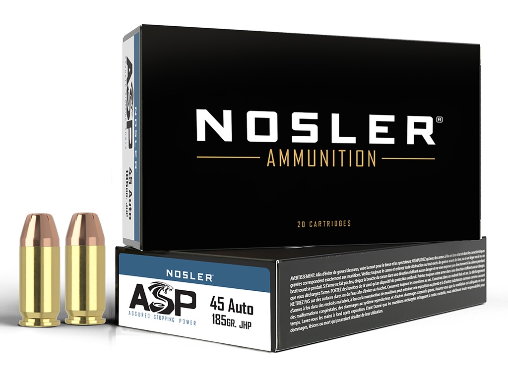 NOSLER AMMO 45ACP 185GR JHP ASP 50/10
