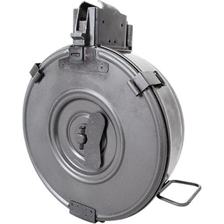 RED WHITE & BLUE DRUM MAG AK47 75RD BLACK STEEL HINGED BACK