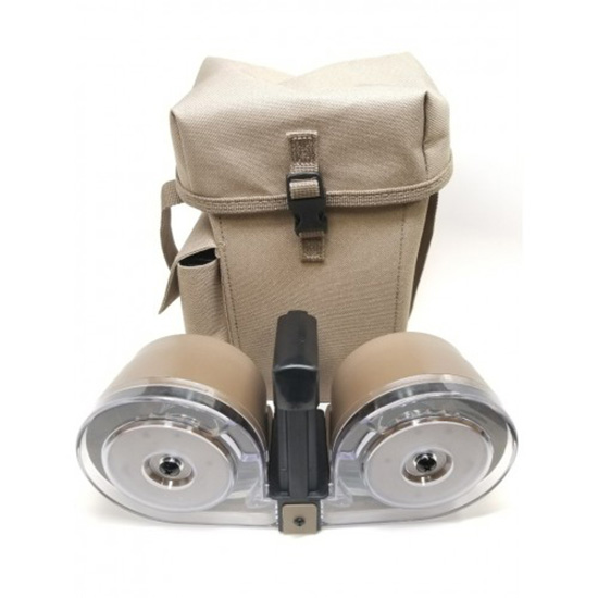 RED WHITE & BLUE DUAL DRUM MAG AR15 100RD TAN CLEAR FRONT