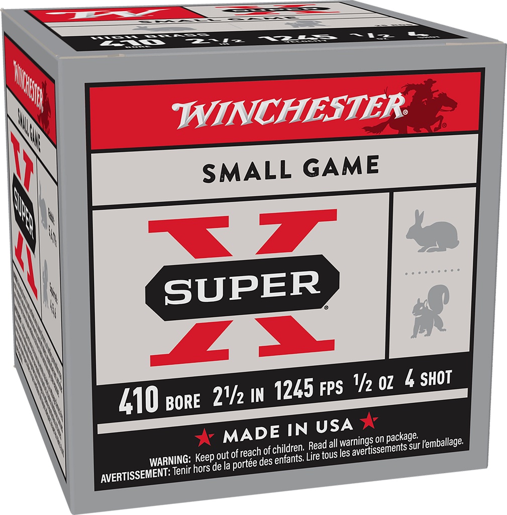 WINCHESTER AMMO SUPER-X SMALL GAME 410GA 1/2OZ #4 25/10