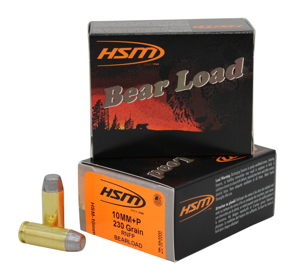 HSM AMMUNITION BEAR LOAD 10MM 230GR HARD CAST LEAD RNF 20/20